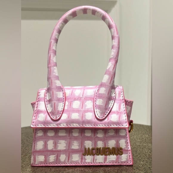 Jacquemus MINI Le Chiquito Leather Checkered Pink & White Bag Authentic - Picture 2 of 15